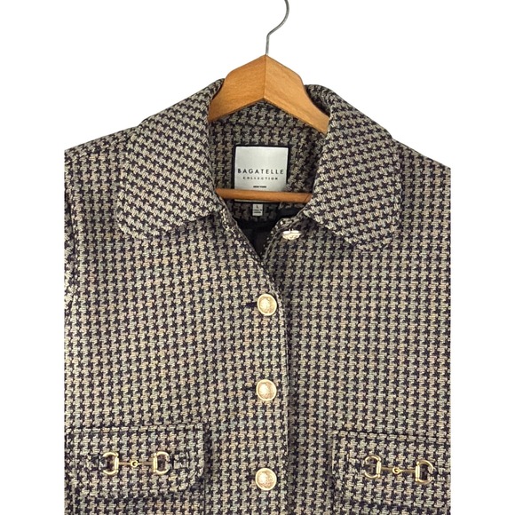 Bagatelle Cropped Houndstooth Jacket Gold Button Equestrian Blazer Size Small - Picture 4 of 12